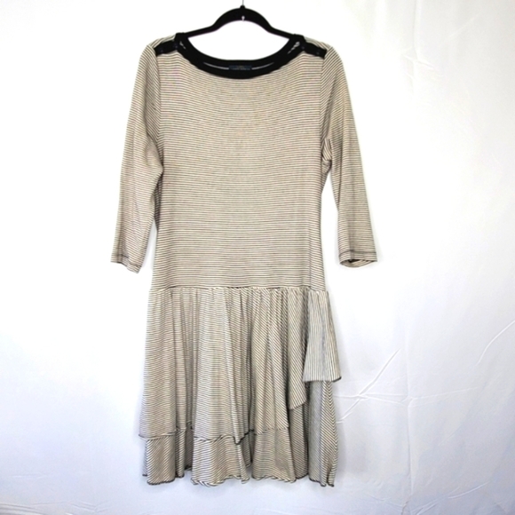 LRL Lauren Ralph Lauren Striped Ruffle Dress Size L Tiered Stretch Cotton Preppy - Picture 1 of 10